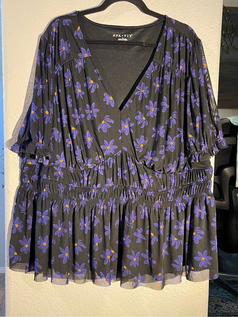 Ava & Viv Black Tunic with Purple Floral Print 3X